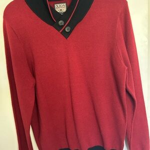 Sweater Red V-Neck Sweater with Black Contrast-gorgeous!! Well made!